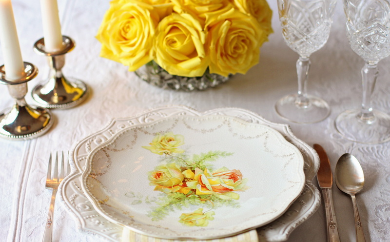 Table, 5K, vintage china, eating utensil, Setting, table knife, Blossom, Luxury, indoors, Festive, Plate, wedding, place setting, plant, rose - flower