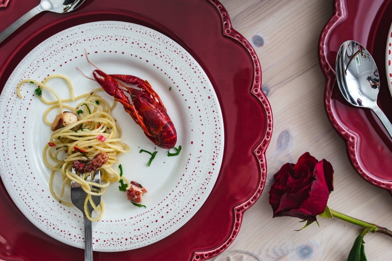 octopus, meal, pasta, crockery, seafood, rose, temptation, no people, dinner, spice, wellbeing, food, freshness, elegant, red wine, red, Fancy, eating utensil