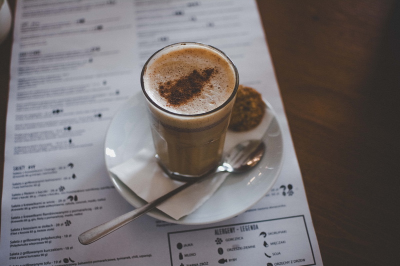 white, cafe, served, latte, text, drink, coffee - drink, mug, spoon, indoors, coffee cup, cookie, table, ceramic, kitchen utensil, no people, paper, still life