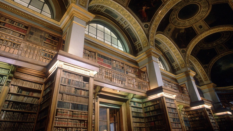 built structure, history, ceiling, public library, day, architecture, paris, europe, arch, window, building, books, france, library, ornate, low angle view