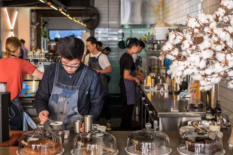 cafe, group, indoors, modern, coffe shop, group of people, men, technology, uniform, workshop, roastery, portrait, espresso, 4K, women, coworker, barista