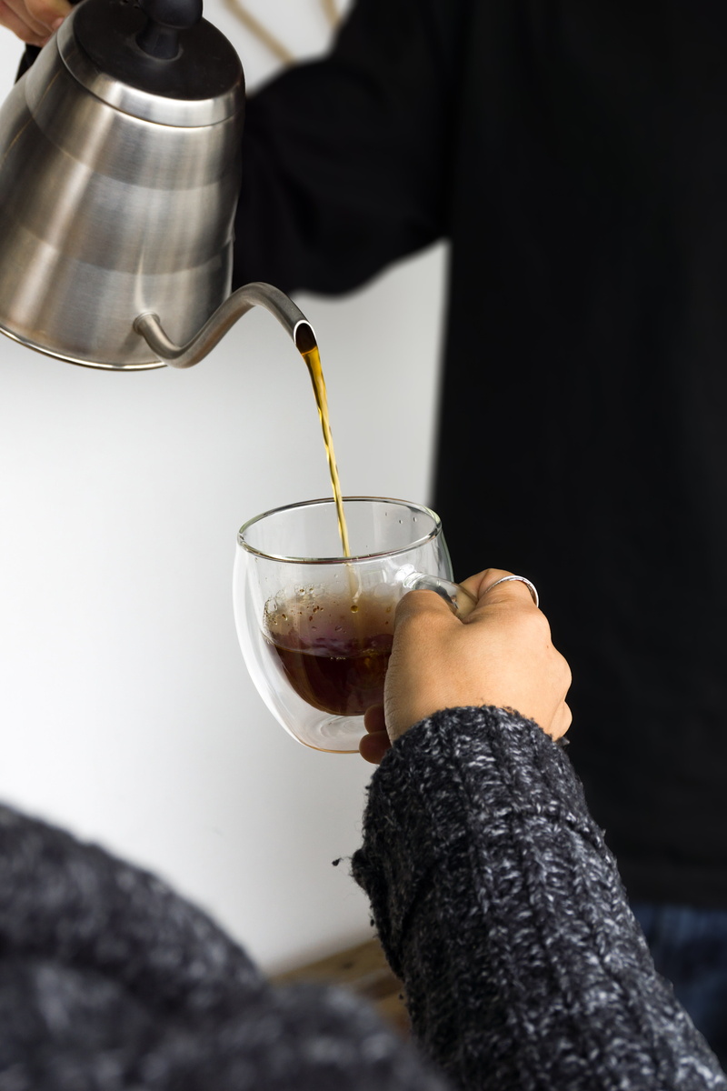 black coffee, coffee pour, lifestyles, food, holding, teapot, human hand, baristum, pouring coffee, 5K, refreshment, steel, gray, coffee, coffee pot, real people