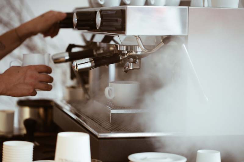 preparation, slovakia, coffeetime, smoke, baristum, steamer, machinery, appliance, finger, person, making, coffeeshop, hand, kitchen, human body part, holding