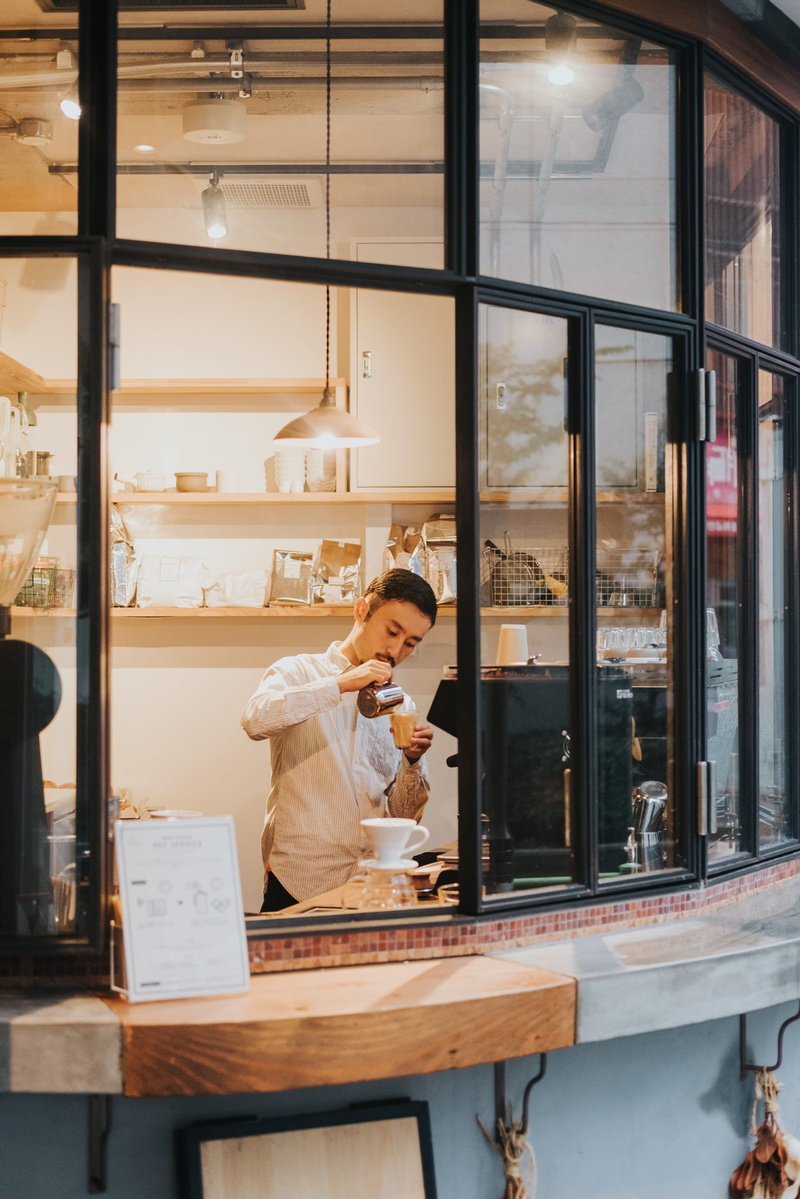 make, one person, cup, mid adult, standing, indoors, tokyo, mug, liquid, drink, street cafe, silver, men, beverage, travel, three quarter length, man, food and drink