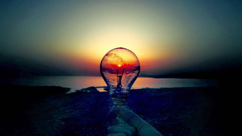 1080P, sea, sun rays, lamp, sunset, light bulb, Sun