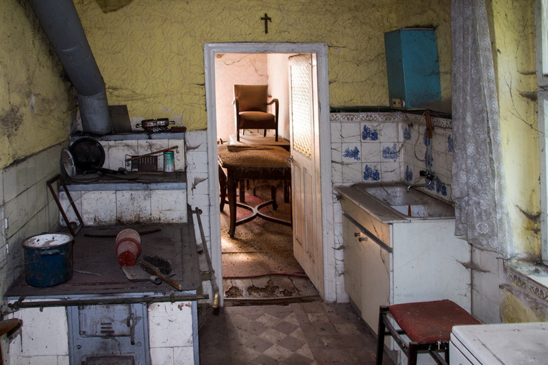 farm, old house, adult, high angle view, architecture, house, building, near, railing, day, vanity, oven, staircase, leave, nostalgia, no people, entrance
