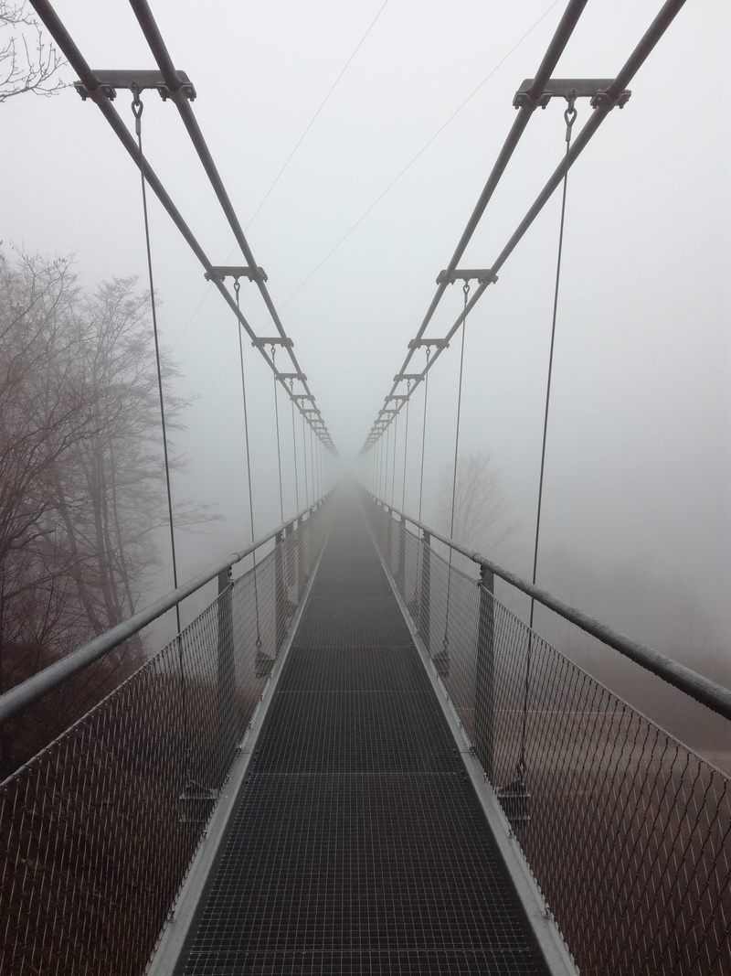 direction, suspension bridge, architecture, symmetry, scary, diminishing perspective, mysterious, built structure, connection, crap, 4K, bridge, sky, railing