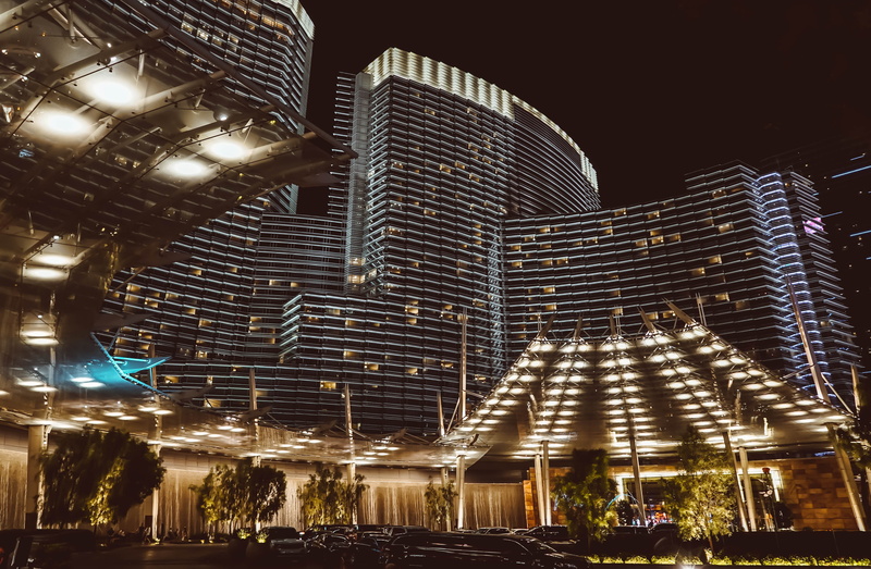 skyscraper, las vegas, office, modern, united states, aria, no people, the shops at crystals, sky, glowing, night, built structure, strip, lighting equipment