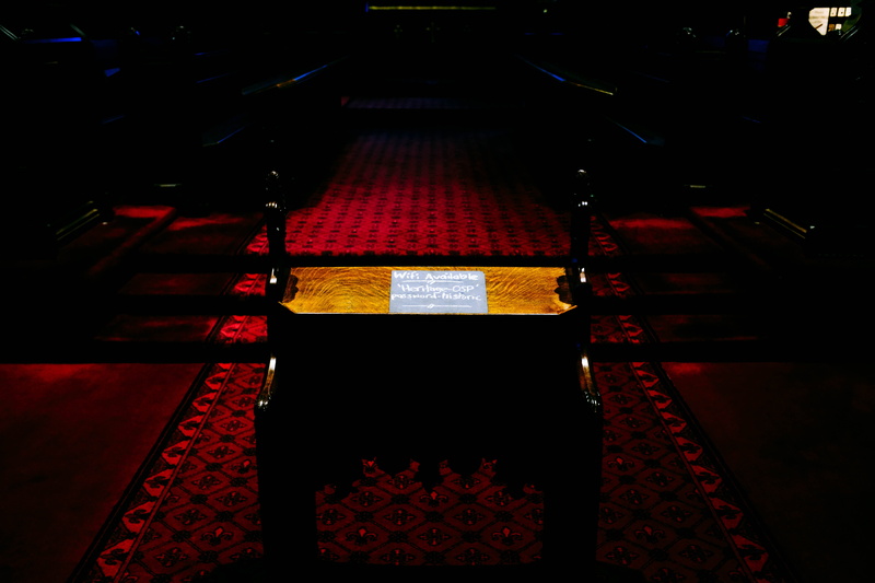 ballroom, no people, pattern, fashion, runway, stage, selective focus, metal, hall, leisure activities, flooring, lighting equipment, musical instrument