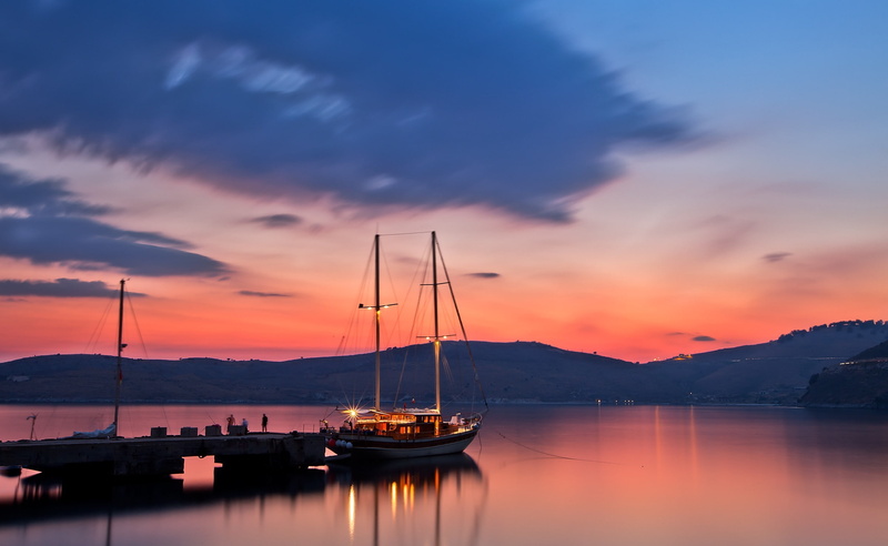 Yacht, 2K, Evening, white, boat, Nature, Alongside, sail, Beach