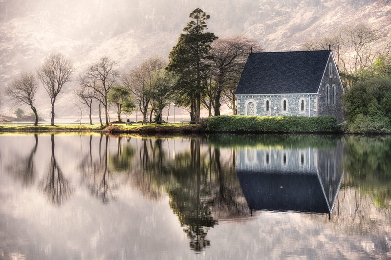 nature, standing water, no people, trees, swamp, grass, near, marsh, built structure, black, scenics - nature, ireland, painting, tree, gray, outdoors