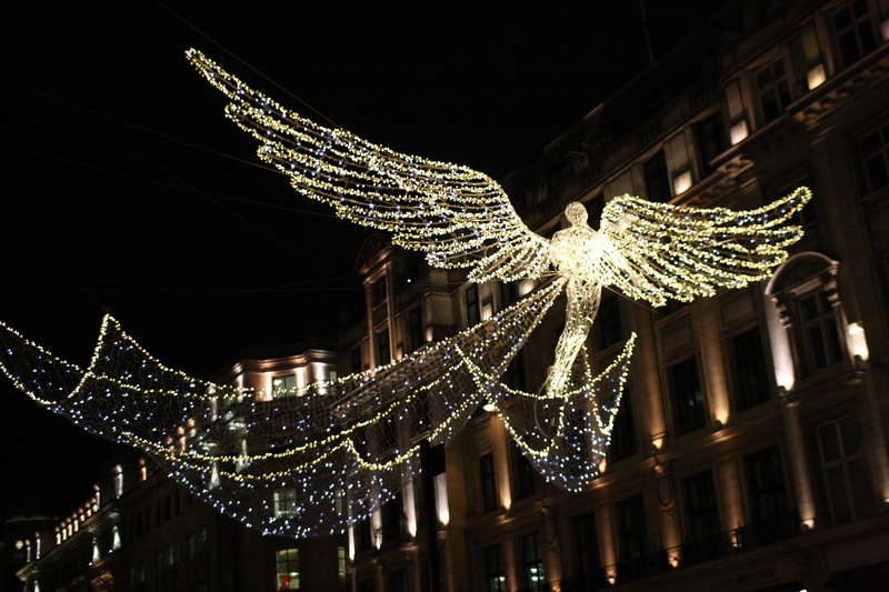 lighting equipment, christmas lights, christmas tree, luces de navidad, outdoors, holiday, angels of light, xmas lights, building, ángeles de navidad, low angle view