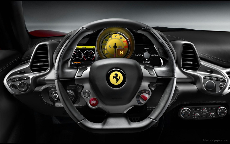 interior, cars, ferrari, black, steering, wheel, 1080P, italia