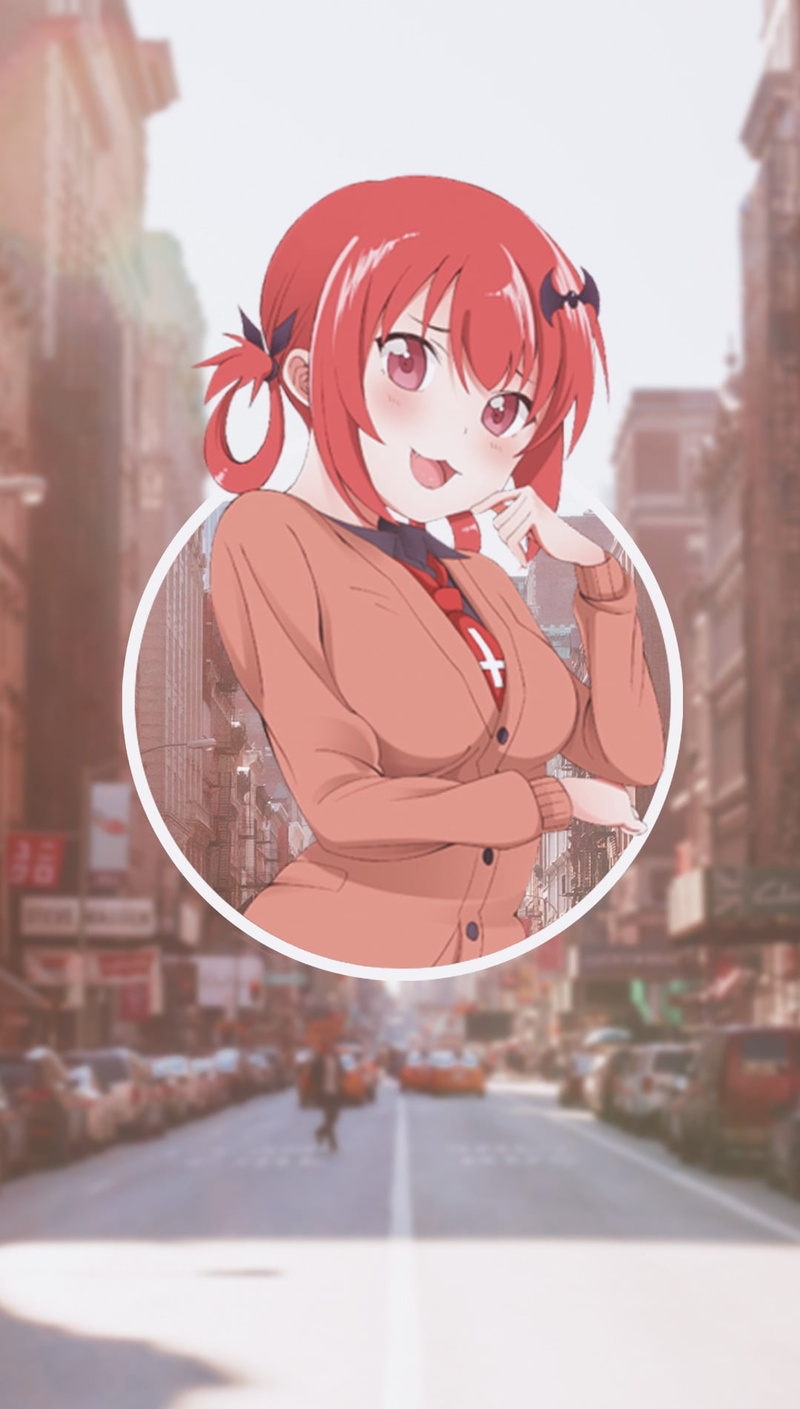 waiting, Satanichia McDowell Kurumizawa, outdoors, lens flare, Gabriel Dropout, picture-in-picture, street, disguise, red, nature, 720P, day, one person
