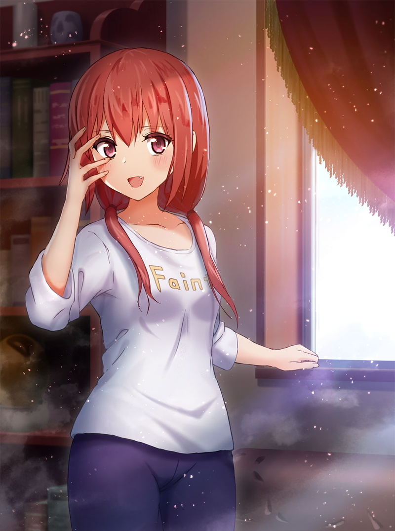 red eyes, anime girls, anime, redhead, 720P, Gabriel Dropout, Satanichia McDowell Kurumizawa, white skin, fan art, window