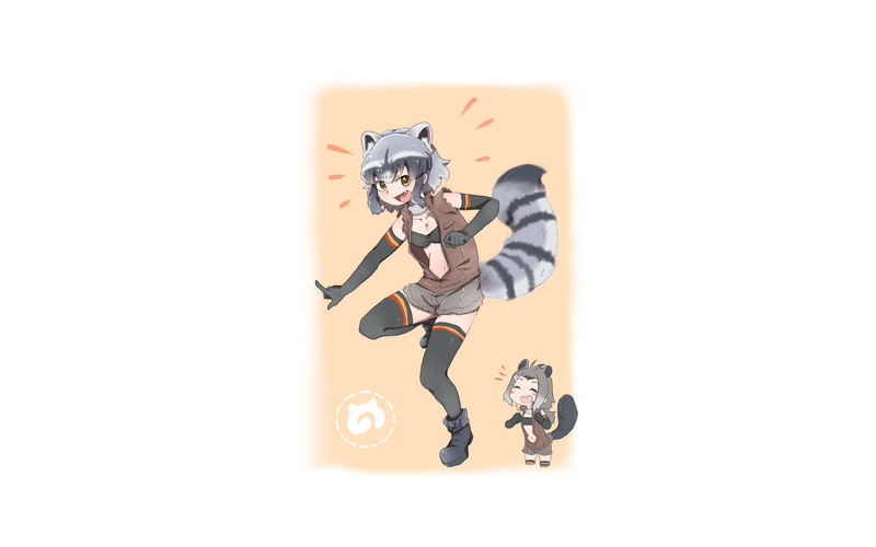 representation, indoors, riding, studio shot, transportation, 1080P, two people, anime, full length, child, copy space, Kemono Friends, males, people