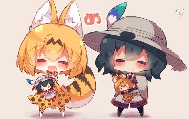 2girls, ears, konachan, 720P, anthropomorphism, kemono, chibi, com, doll, friends, catgirl, serval, tail, kaban, muuran, 244615, animal