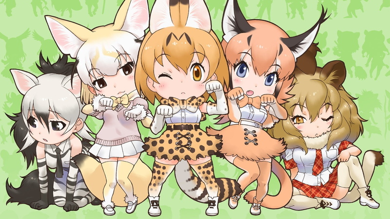 Caracal (Kemono Friends), Kemono Friends, Anime, Fennec (Kemono Friends), Aardwolf (Kemono Friends), 1080P, Lion (Kemono Friends), Serval (Kemono Friends