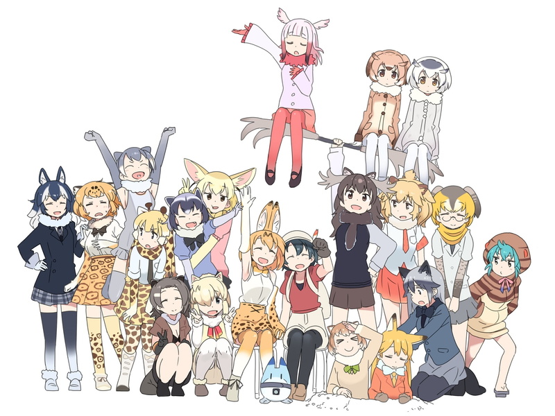 tsuchinoko, 239684, kaban, kasa, lion, animal, 1080P, foxgirl, wolfgirl, kemono, group, catgirl, friends, anthropomorphism, ears, konachan, serval, list