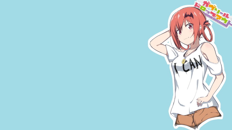 720P, white skin, blue, anime girls, redhead, fan art, Gabriel Dropout, Satanichia McDowell Kurumizawa, simple background, anime