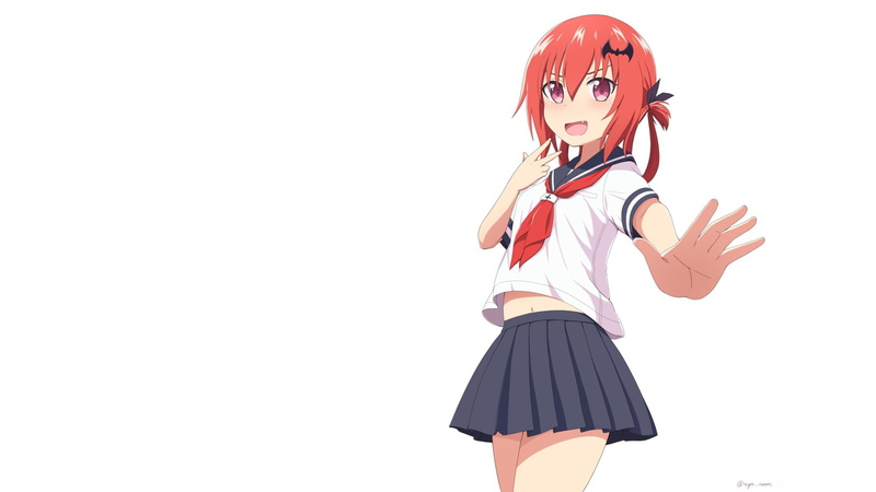 young adult, school uniform, white background, Satanichia McDowell Kurumizawa, costume, females, front view, lifestyles, portrait, teenager, three quarter length