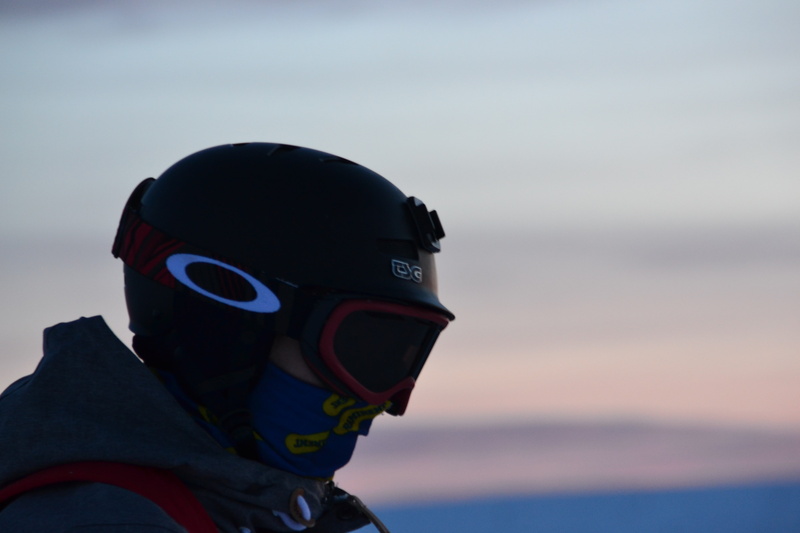 mountains, clouds, cold, water, nature, focus on foreground, side view, sea, portrait, helmet, outdoors, headshot, close-up, headwear, day, men, leisure activity