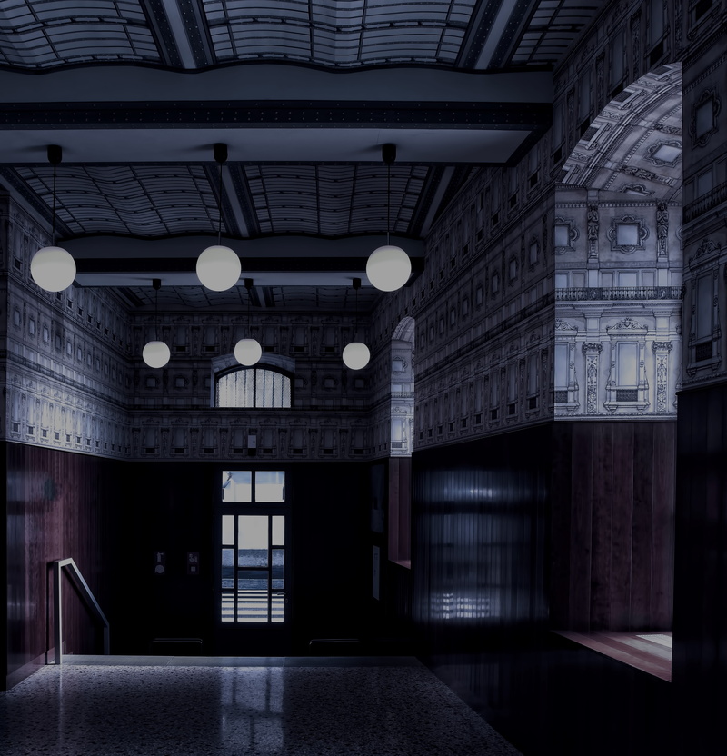 5K, milano, handrail, electric light, electric lamp, empty, lamp, light fixture, window, business, door, ceiling, light, dark, prada, foundation, illuminated