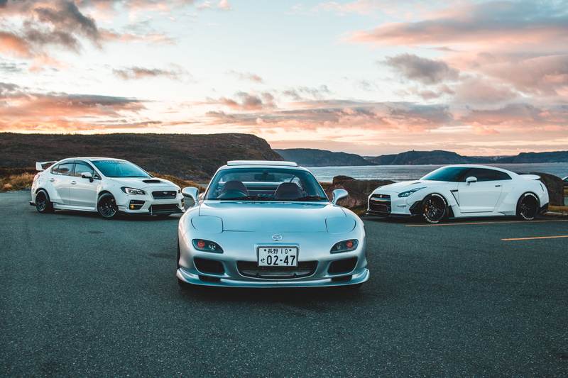 sports car, 4K, white, parking, sedan, land vehicle, transportation, western script, body, sky, street, convertible, sunset, car, city, motor vehicle