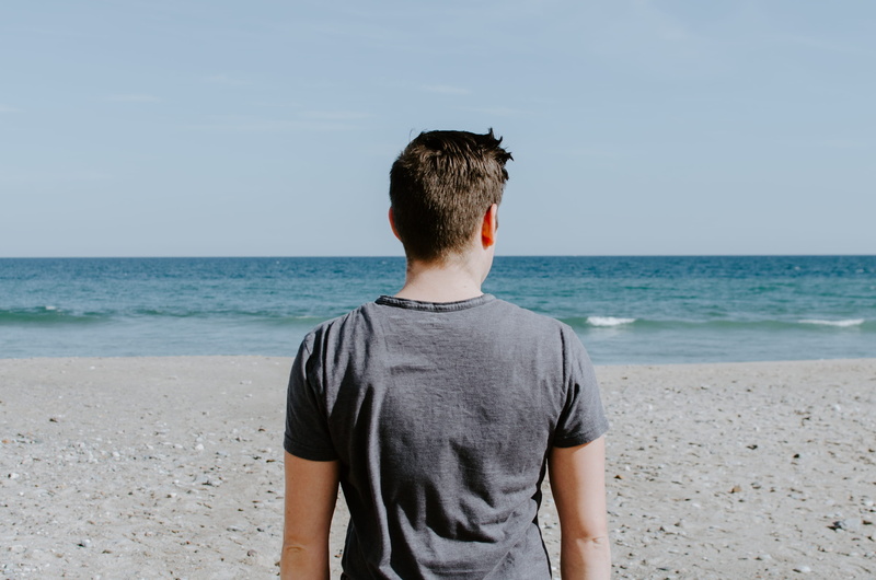 rear view, water, lifestyles, person, ocean, leisure activities, horizon over water, people, looking at view, men, united states, daytime, wave, scenics - nature