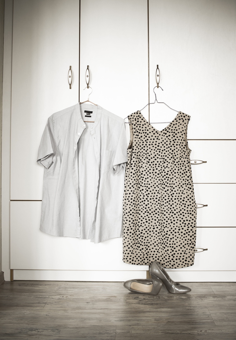 fashion, women, man, day, absence, dress, family, retail, white color, garment, indoors, home interior, wood, blouse, laundry, coathanger, closet, wood - material