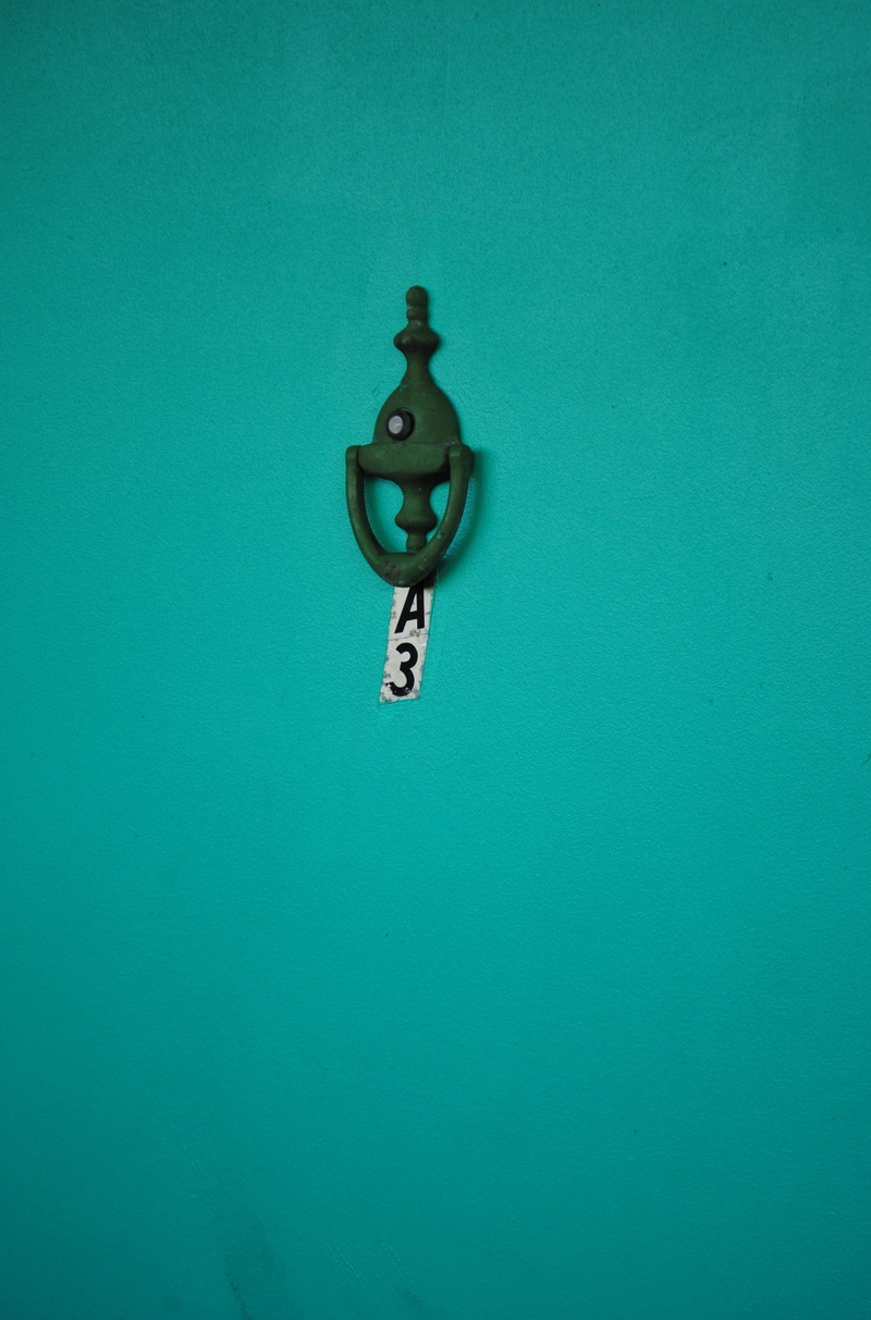 copy space, design, green color, art and craft, coat hook, knocker, simplicity, apartment, 2K, single object, front, architecture, urban, aqua, green background