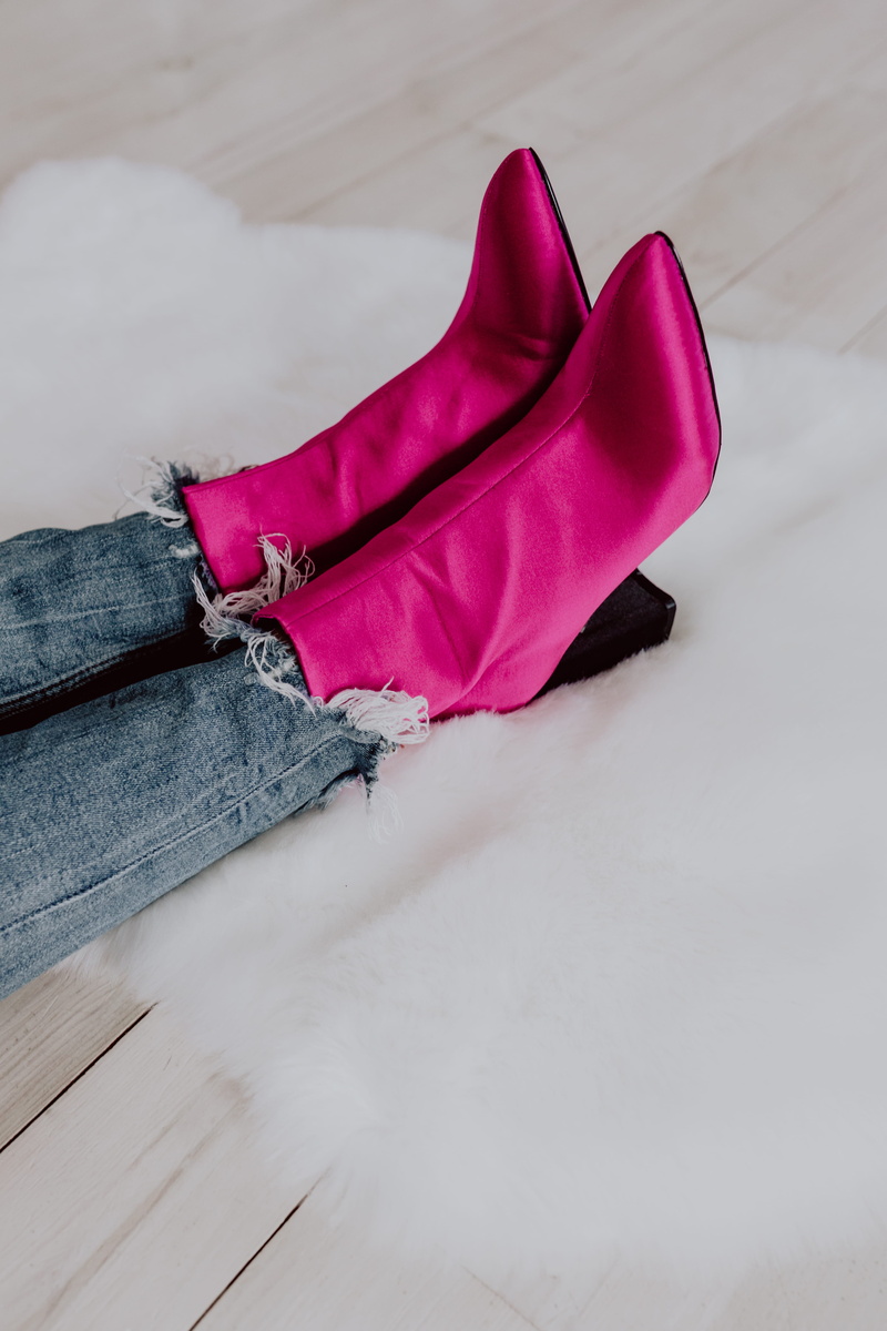 still life, close-up, high angle view, flooring, lifestyles, legs, blue, pink, shoe, wood - material, 5K, indoors, jeans, woman, no people, pink boots
