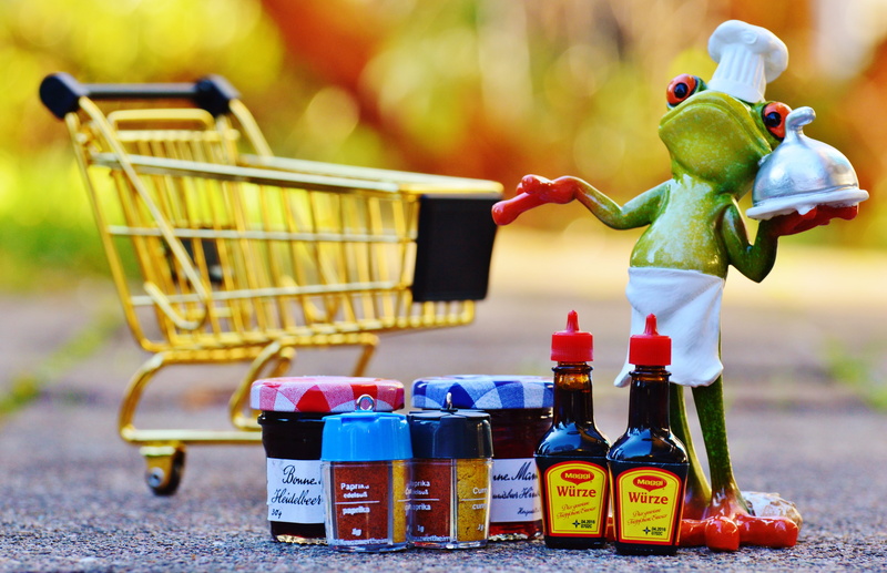 food, 4K, groceries, toy, trolleys, purchasing, customer, shopping basket, frog, cute, figurine, shopping Cart, shopping, funny, container, food and drink