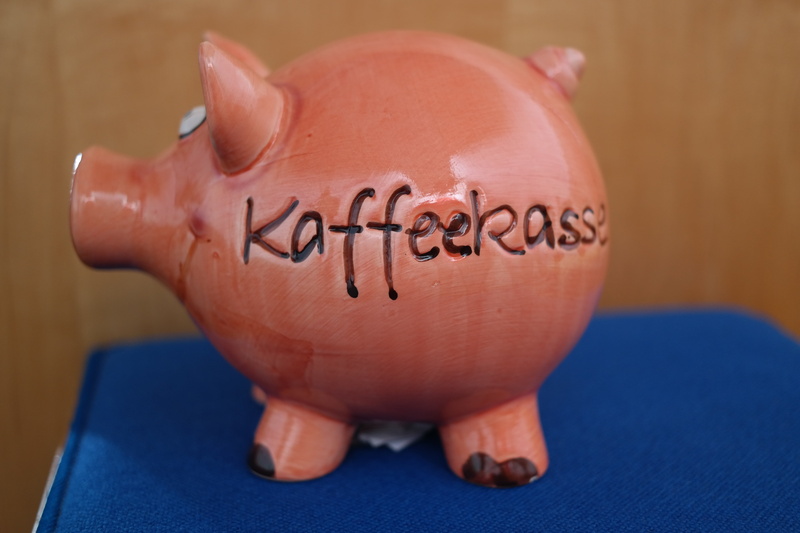5K, humor, finance, donate, studio shot, savings, funny, currency, banking, wealth, home Finances, checkout, porcelain figurine, coffee checkout, save