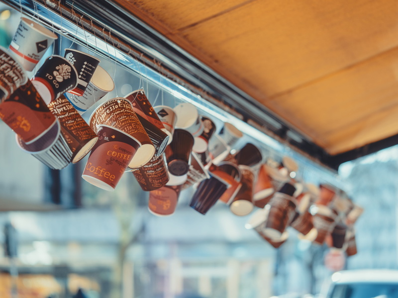 espresso, cups, disposable, building exterior, security, ceiling, close-up, roof, no people, low angle view, lock, hanging, protection, padlock, built structure
