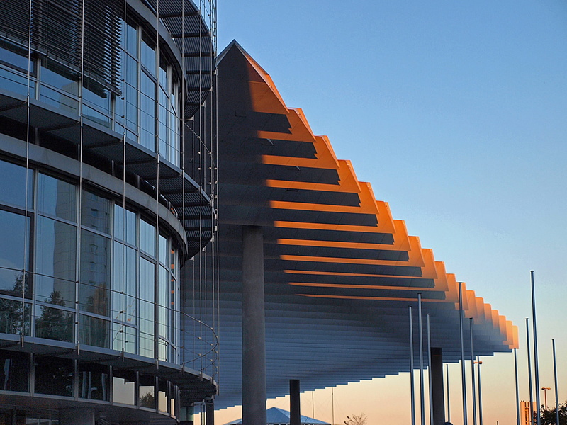 industry, event hall, places of interest, office building exterior, skyscraper, convention center, blue, architecture, nature, low angle view, 1080P, nuremberg trade fair