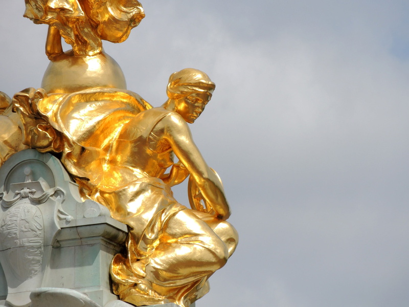 built structure, spirituality, female likeness, art and craft, united kingdom, human representation, low angle view, gilded, representation, craft, victoria memorial
