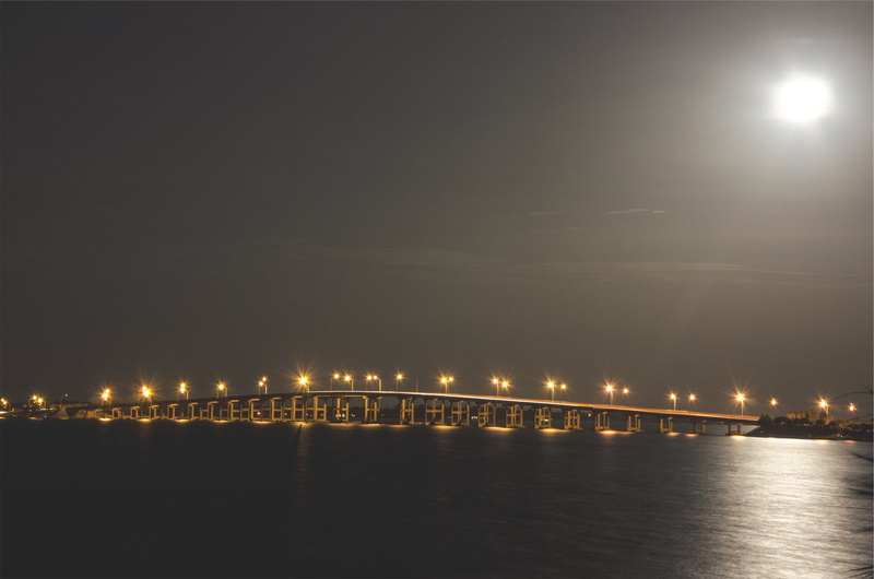 bridge - man made structure, bridge, architecture, 1080P, water, transportation, night, metal, no people, gray, lighting equipment, photography, sky, waterfront