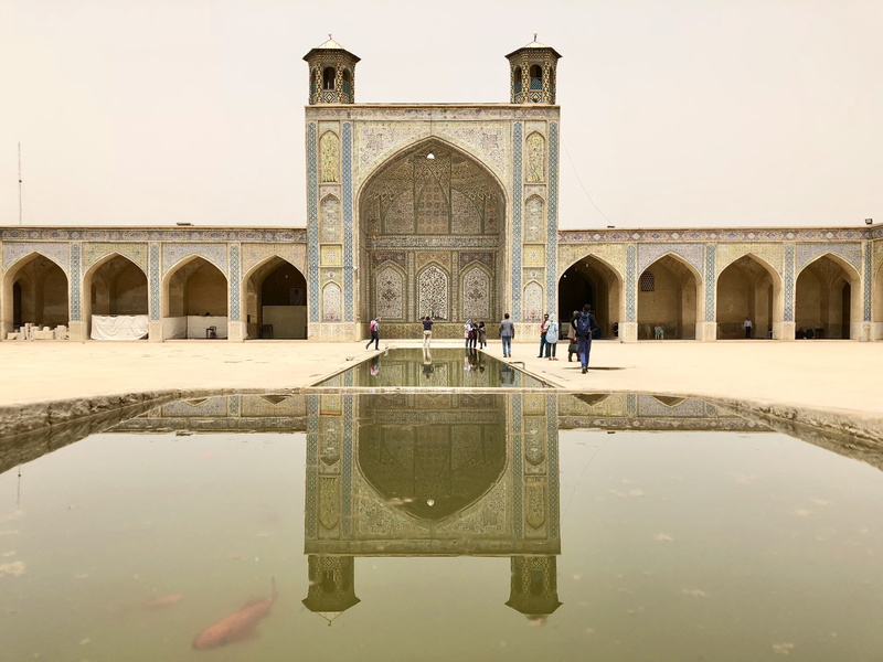 built structure, islam, the islamic, nature, faith, sky, arch, 4K, shiraz, day, outdoors, building exterior, water, travel, mosque, travel destinations