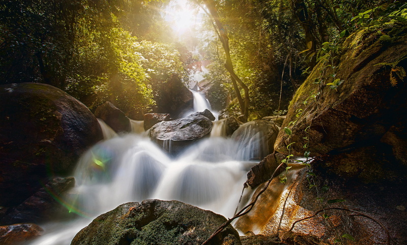 1080P, the fátyol waterfall, Bridal Veil Fall, Pernambuco, Brazil, Bonito, forest, waterfall, the Bridal veil falls, boulders, stones