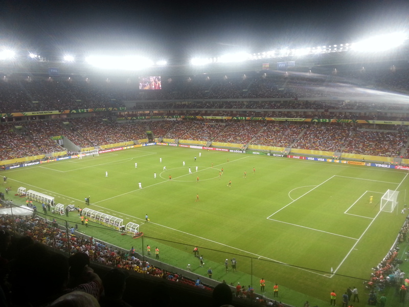 group of people, 2K, football, spectator, nature, architecture, high angle view, soccer, illuminated, view, confederations cup, real people, field, pernambuco
