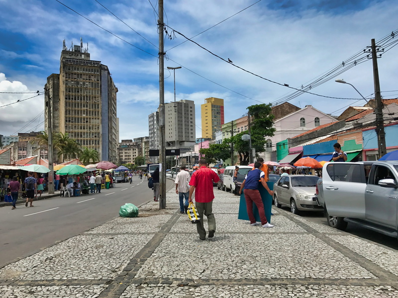 city life, car, road, avenue, brazil, day, architecture, sky, recife, built structure, cloud - sky, city street, vendas, real people, calçadão, building