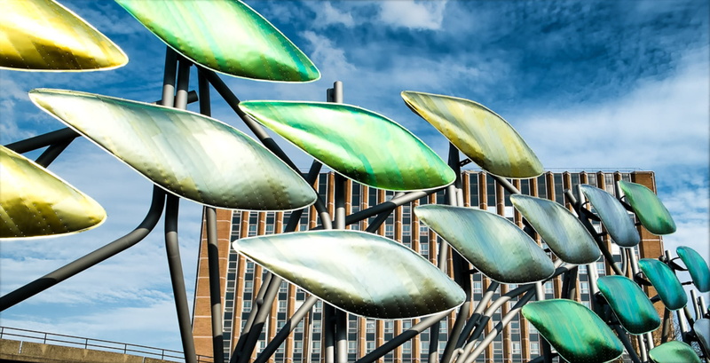 urban, no people, nature, low angle view, cloud - sky, chair, metal, food and drink, color, ornament, texture, decorative, outdoor, sunlight, green, group of objects