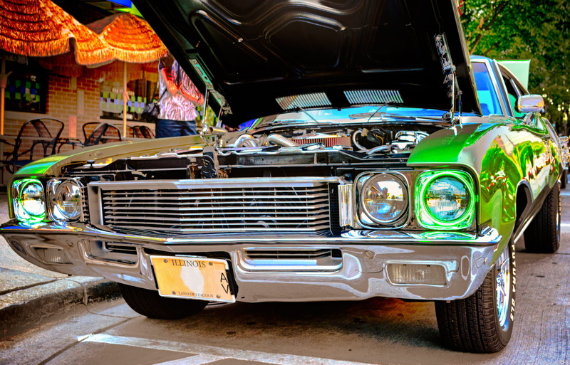 challenger, vintage car, green car, street, downers grove, land vehicle, built structure, architecture, fixed car, united states, muscle car, ford, retro styled