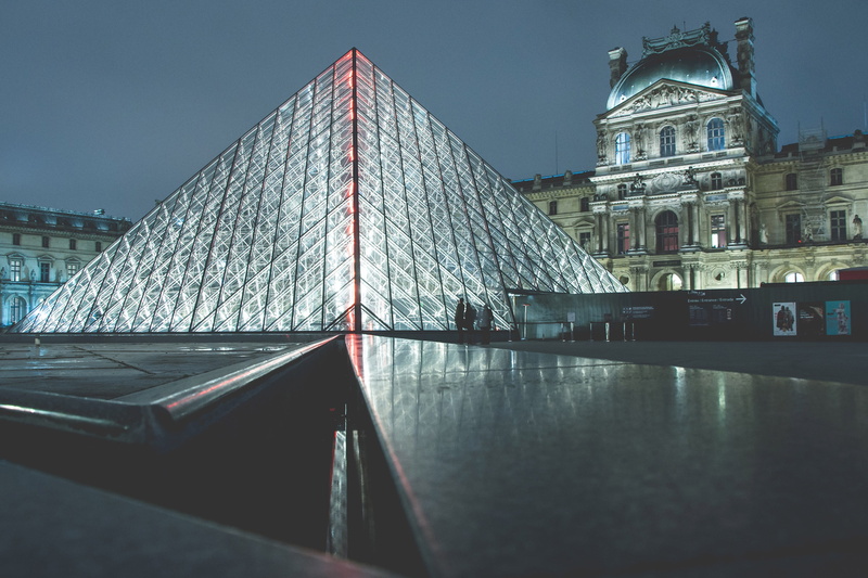 famous Place, at night, canal, illuminated, europe, water, louvre, museum, Paris, sky, reflection, building, Louvre Museum, built Structure, architecture