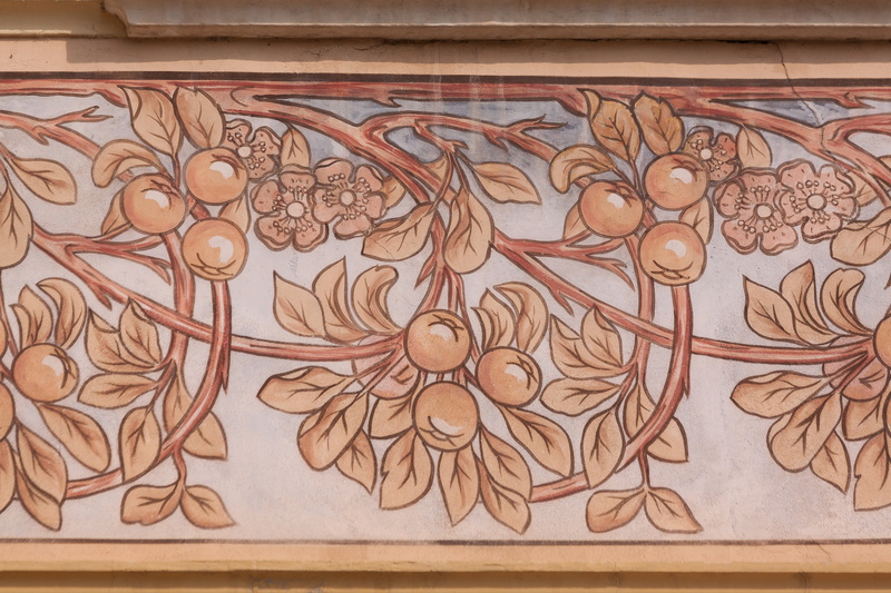 pattern, religion, floral pattern, indoors, art and craft, close-up, painting, building, belief, design, place of worship, trentino, frieze, 4K, blossom