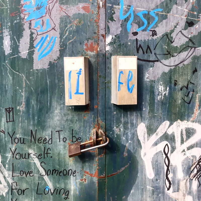 day, abandoned, door, wall, no people, message, building, canvas, communication, lock, entrance, built structure, weathered, close-up, art, rusty, painting
