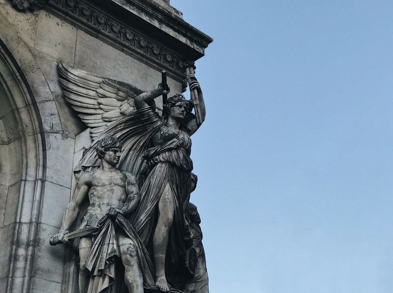 shutter, low angle view, figurine, outdoors, no people, human representation, #paris, person, beside, nature, history, roof, symbol, art, representation