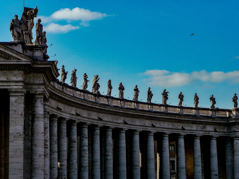 building exterior, representation, structure, travel, saint peters square, architectural column, day, the past, sculptures, outdoors, vatican, history