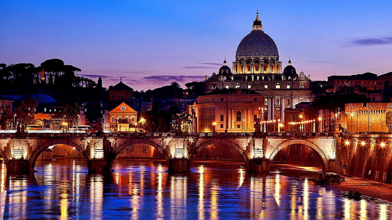 tiber, italy, tourism, sky, basilica, bridge - man made structure, travel destinations, rome, arch bridge, architecture, saint peters square, building exterior